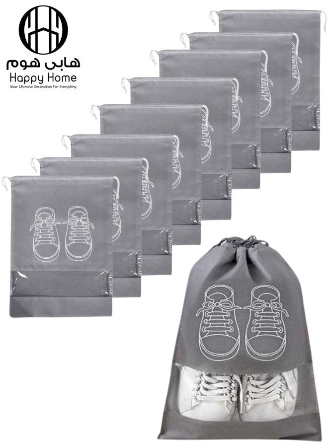 Happy Home Large Shoe Storage Bags Dustproof and Waterproof with Transparent Window and Drawstring Closure, Foldable Portable Shoe Organizer for Travel, Daily Use, Closet Organization, Multi-Purpose for Shoes, Clothes, Cosmetics, Fitness Accessories – Pack of 10 - Image 1